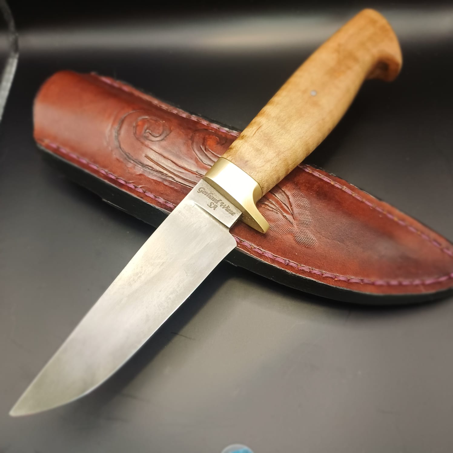 Handcrafted Veld Knife – Edge Quenched W2 Steel & Curly Mindy Wood Handle